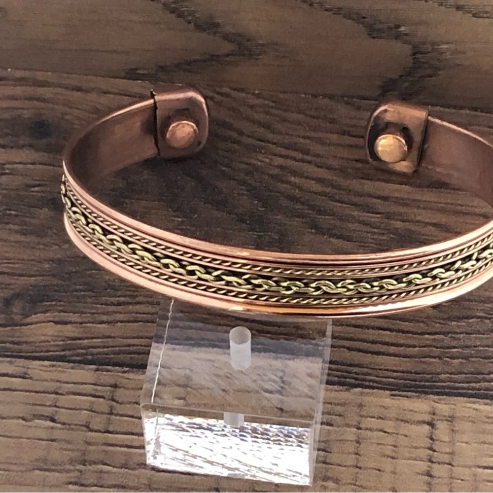 Two Tone Link Pure Copper Magnetic Bracelet Energy Cuff Bangle - Picture 3 of 8